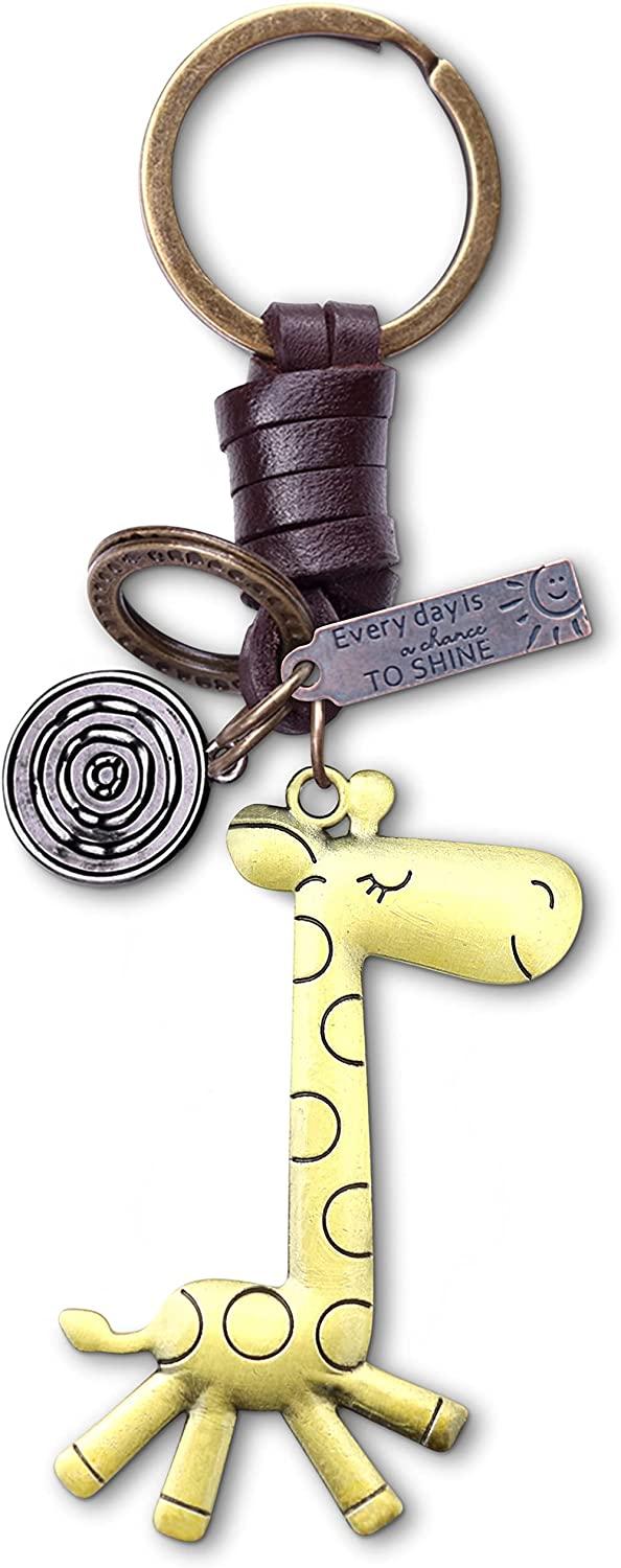 all in one place אביזרי נשים AuPra Funny Giraffe Leather KeyChain Best Friend Gift Idea Women Men House Safe Animal Lovers KeyRings Girl Boy Friendship Extra S