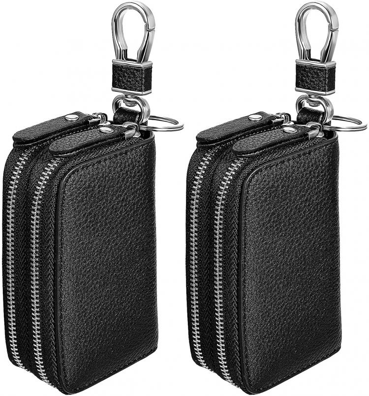 all in one place אביזרי נשים 2 Pieces Car Key Case Double-Deck Leather Coin Purse Change Wallet Small Leather Keychain Card Holder Keyring Zipper Bag for Women