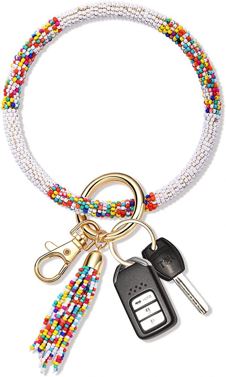 all in one place אביזרי נשים Key Ring Bracelet Bangle Hand Crafted Beaded Wristlet Keychain Keyring with Tassel for Women House Car Keys Ring Holder