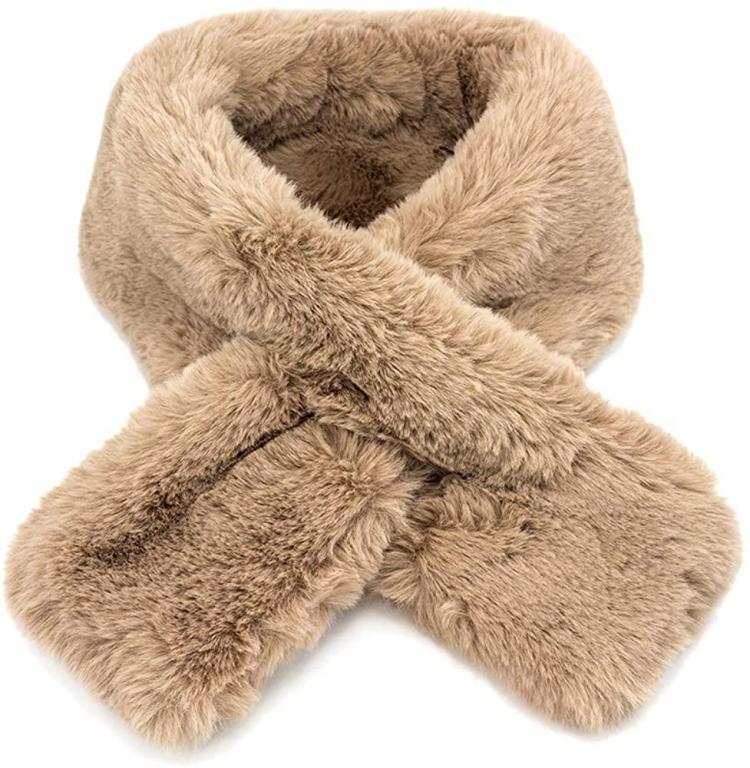 all in one place אביזרי נשים OCT17 Women’s Winter Fake Faux Fur Loophole Scarf Rectangle Furry Wrap Warm Soft Cozy