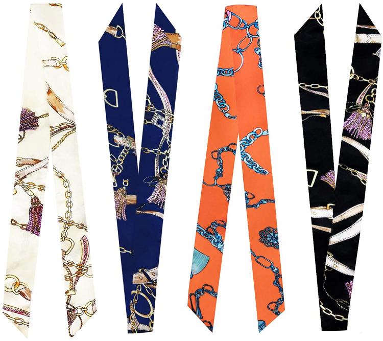 all in one place אביזרי נשים 4-Pairs Narrow Handbag Handle Wrap Ribbon Neckerchief Scarf for Women