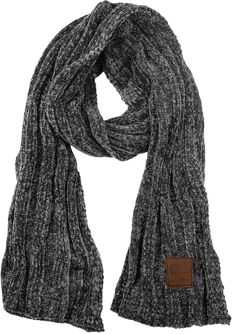 all in one place אביזרי נשים C.C Women's Ultra Soft Chenille Ribbed Thick Warm Knit Shawl Wrap Scarf