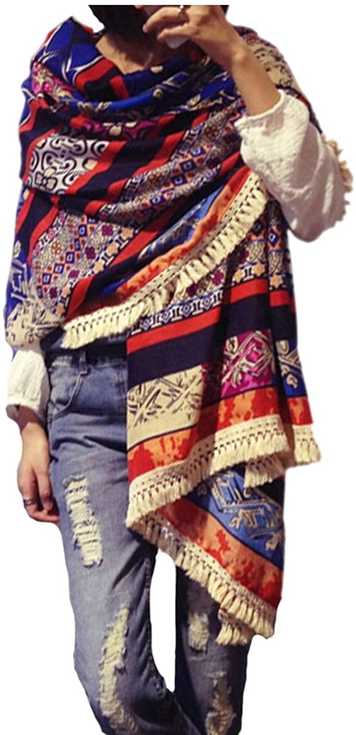 all in one place אביזרי נשים GUZOSJO Women's Boho Bohemian Soft Blanket Oversized Fringed Scarf Wraps Shawl Sheer Gift