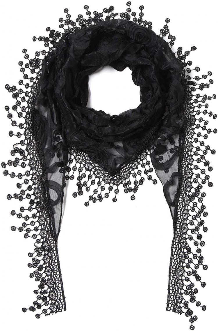 all in one place אביזרי נשים Cindy & Wendy Lightweight Triangle Floral Fashion Lace Fringe Scarf Wrap for Women