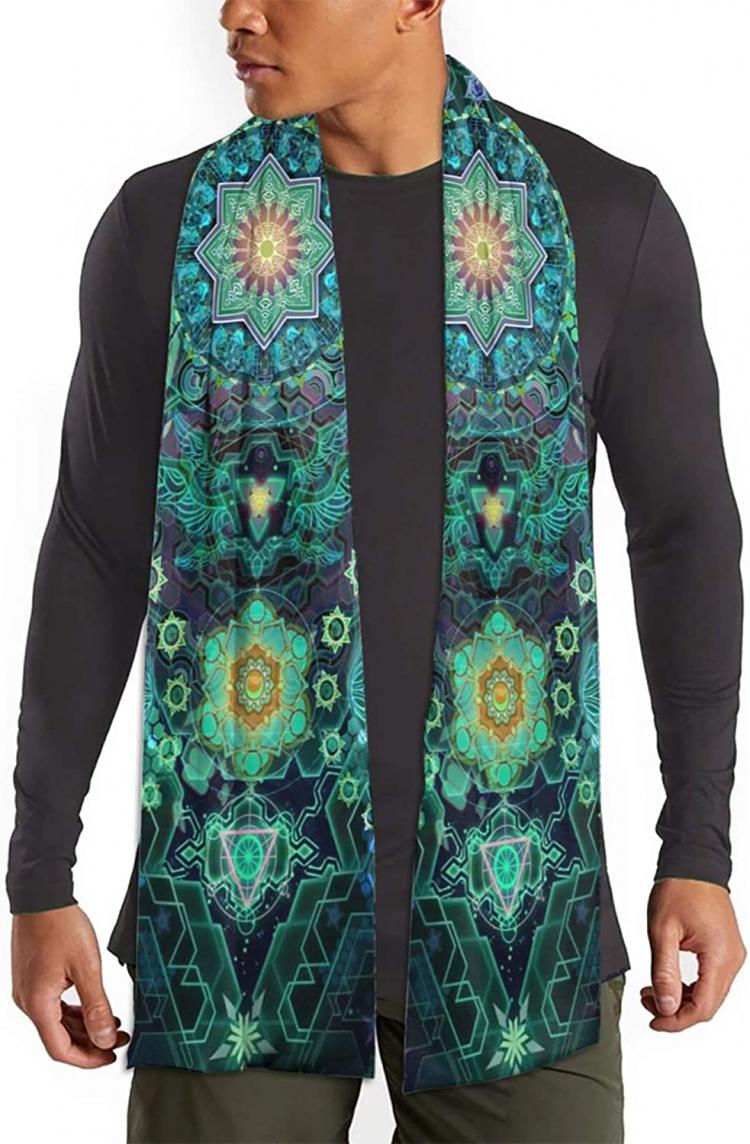 all in one place אביזרי נשים Skeiner Psychedelic Visionary Art Scarf Large Soft Pashmina Shawl Wrap Winter Scarves For Men Woman, Black, One Size