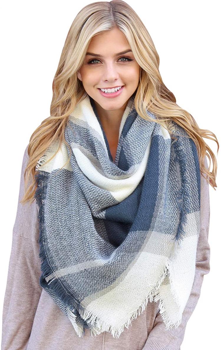 all in one place אביזרי נשים Women's Shawl Wrap Warm Scarf - Cozy Oblong/Plaid Blanket/Stripe Light Circle Infinity