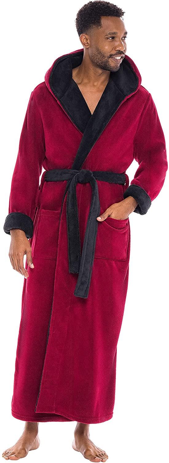 all in one place בגדי גברים Alexander Del Rossa Men's Warm Fleece Robe with Hood, Big and Tall Contrast Bathrobe