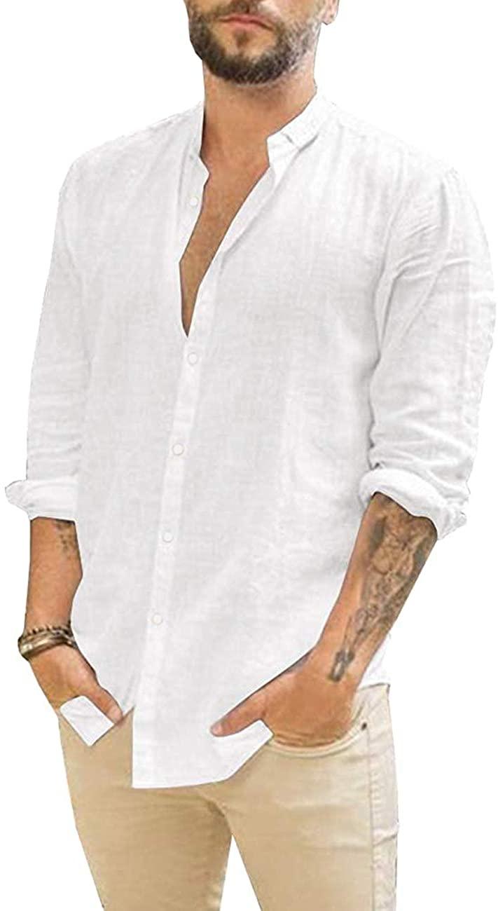 all in one place בגדי גברים APRAW Mens Linen Button Down Shirts Long Sleeves Summer Beach Casual Regular Fit Shirt Tops