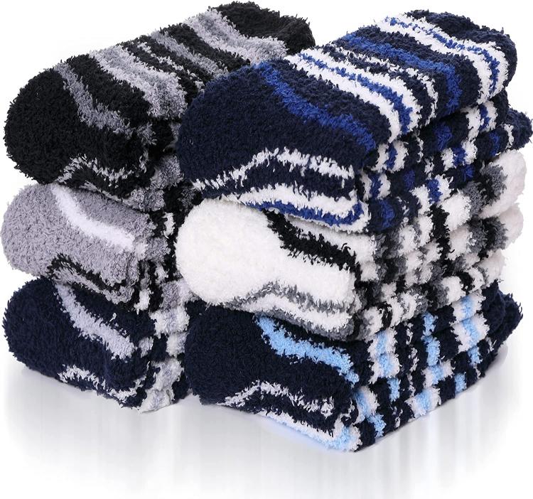 all in one place בגדי גברים Fuzzy Socks for Women & Men Fluffy Slipper Cozy Warm Winter Sleep Thick Cabin Soft Stocking Stuffers Christmas Gift Socks
