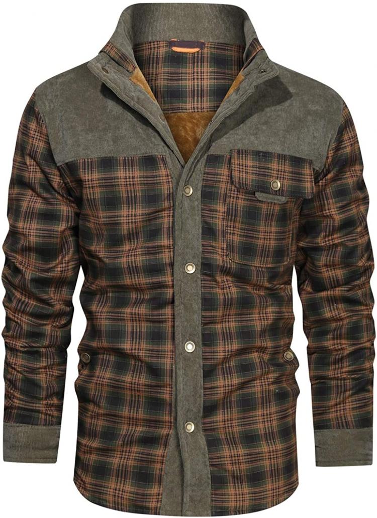 all in one place בגדי גברים chouyatou Men's Winter Thick Fuzzy Sherpa Lined Corduroy Plaid Button Up Flannel Shirt Jacket