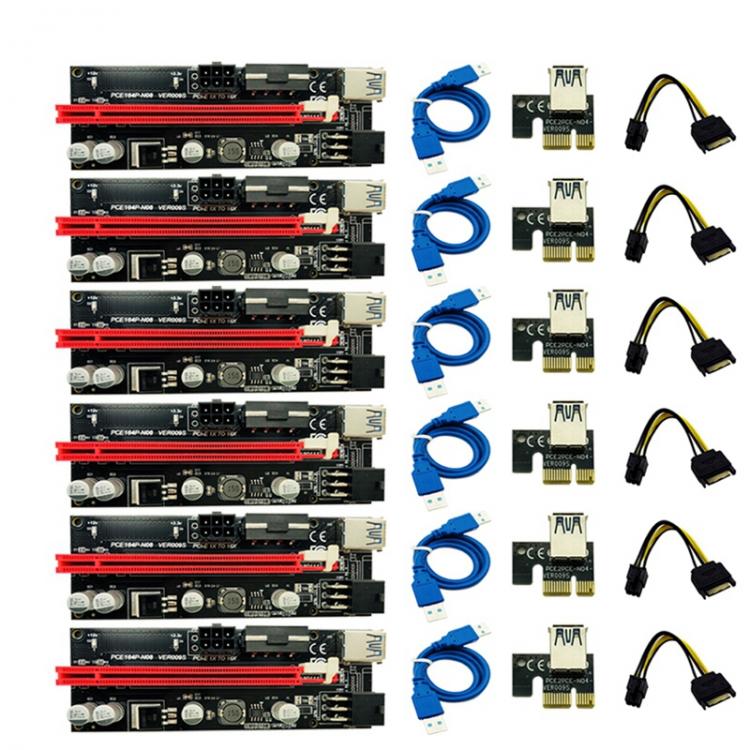 all in one place חומרה 6Pcs Newest Ver009 Usb 3.0 Pci-E Riser Ver 009S Express 1X 4X 8X 16X Extender Riser Adapter Card Sata 15Pin to 6 Pin Power Cable