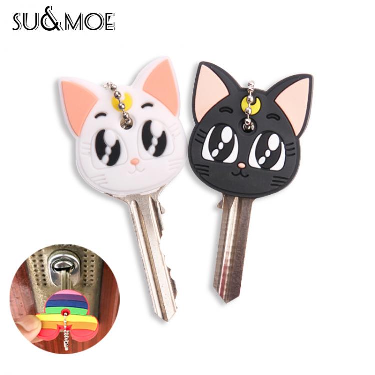 all in one place אביזרי גברים Cute Cartoon Keychain Silicone Cat Dog Protective Key Case Cover for Key Control Dust Cap Holder Gift Women Key Chain