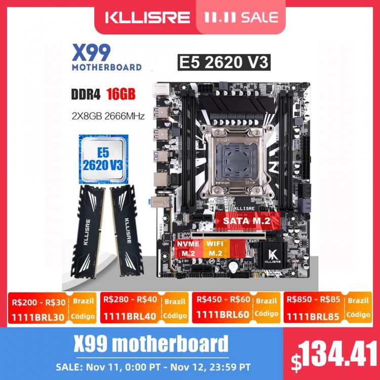 all in one place חומרה Kllisre X99 motherboard combo kit set Xeon E5 2620 V3 LGA 2011-3 CPU 2pcs X 8GB =16GB 2666MHz DDR4 memory