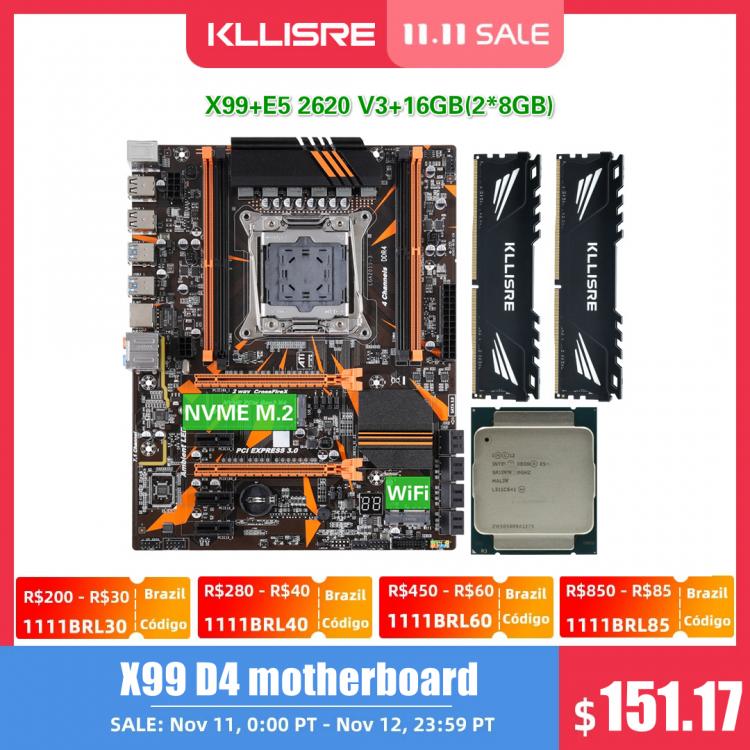 all in one place חומרה Kllisre X99 D4 motherboard set with Xeon E5 2620 V3 LGA2011-3 CPU 2pcs X 8GB =16GB 2666MHz DDR4 memory