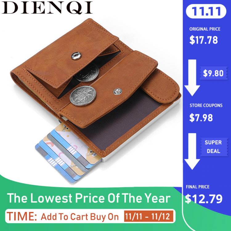 all in one place אביזרי גברים DIENQI Rfid Genuine Leather Men Wallets Card Holder Slim Thin Smart Magic Wallet Small Short Coin Purse Male 2021 Brown Vallet