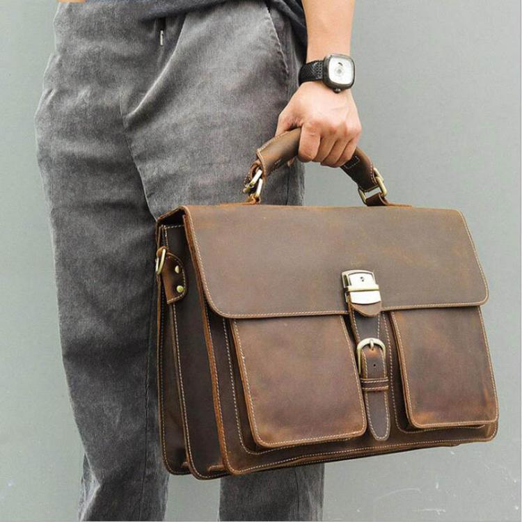 all in one place אביזרי גברים Men Big Briefcase Bag Crazy Horse Leather Man Handbag Genuine Cow Leather Messenger Bag Male Laptop Business Office Shoulder bag