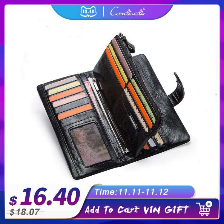 all in one place אביזרי גברים CONTACT'S Genuine Leather Men's Long Wallet With Phone Bag Zipper Coin Pocket Purse Male Clutch Wallets For Men Portfel 