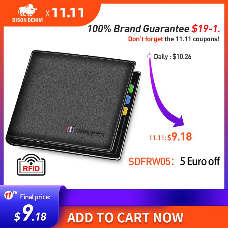 all in one place אביזרי גברים BISON DENIM 100% Cow Leather Small Wallet Men Bifold Credit Card Holder Wallet RFID Blocking Purse For Men Portemonnee Male N447