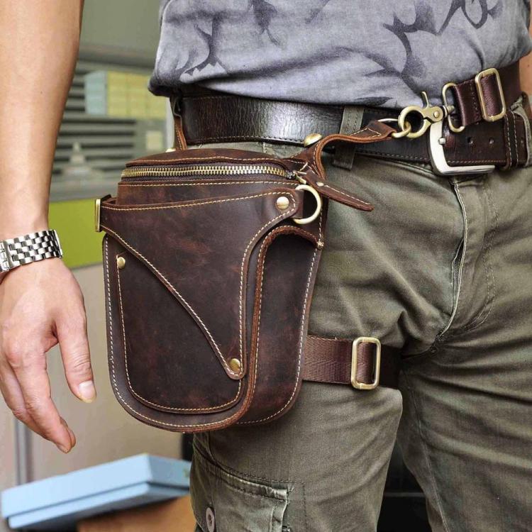 all in one place אביזרי גברים Unisex Fashion Crazy Horse Quality Leather 7" Motorcycle Riding Drop Leg Bag Design Travel Fanny Belt Waist Pack Case 9326-d