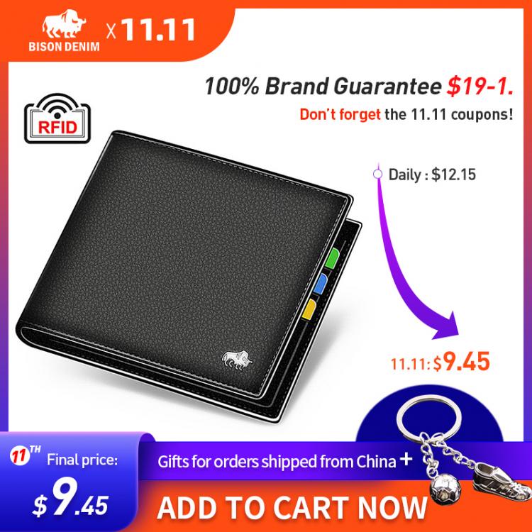 all in one place אביזרי גברים BISON DENIM Genuine Leather Men Wallets Brand Luxury RFID Bifold Wallet Zipper Coin Purse Business Card Holder Wallet N4470