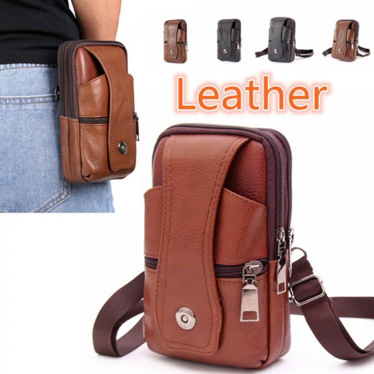 all in one place אביזרי גברים Men Leather Waist Bag Large Capacity Belt Bag Brown Shoulder Bags Crossbody Bags Multi-layer Buckle Mobile Phone Bag Bum Pouch