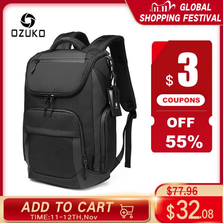 all in one place אביזרי גברים OZUKO Multifunction Men Backpack Large Capacity Waterproof Backpacks 15.6" Laptop Backpack Travel Business Male USB Charging 
