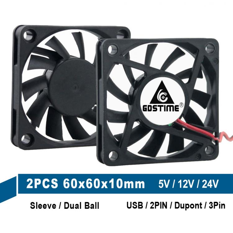 all in one place חומרה 2PCS Gdstime 5V 12V 24V 6010 60mm 6cm DC Cooling Fans 60x60x10mm 2Pin 3Pin USB Dupont Computer PC CPU Case Cooling Cooler Fan
