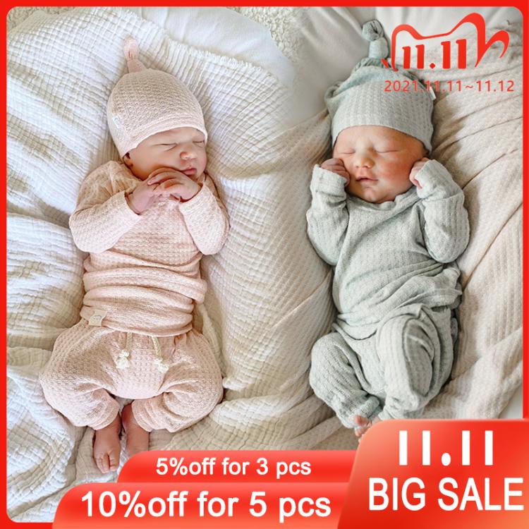 all in one place ילדים ותינוקות 3pcs Infant Newborn Baby Cute Clothes Sets Girls Boys Autumn Warm Harem Pants Waffle Ribbed Solid Unisex Bodysuits+elastic Pants