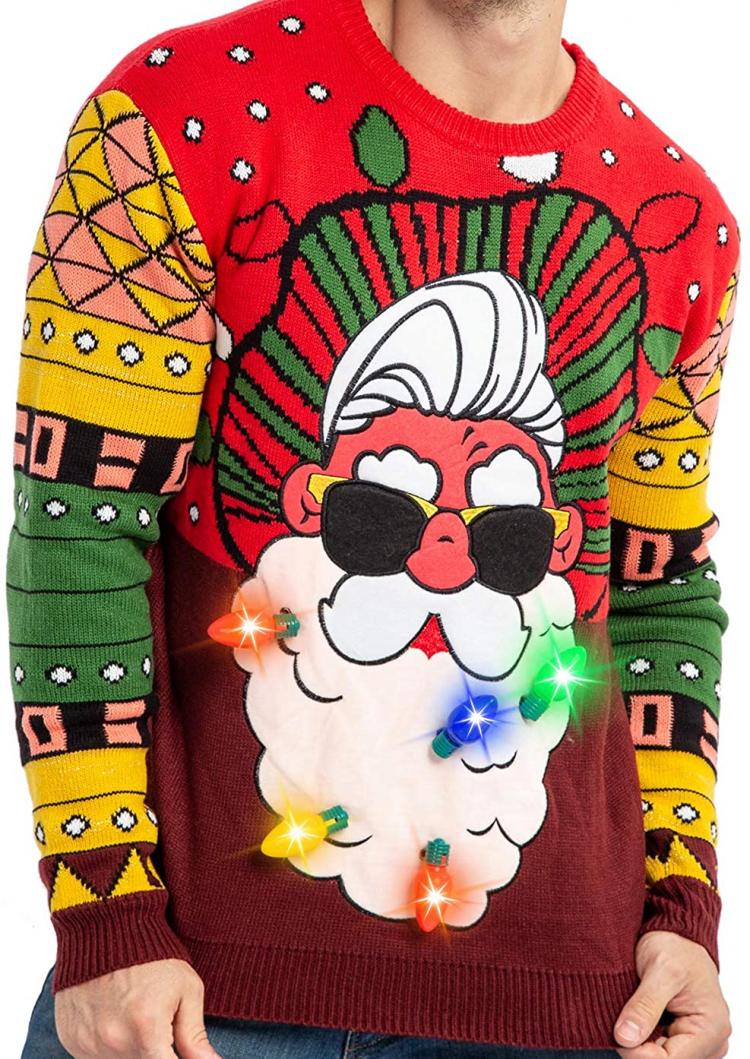 all in one place בגדי גברים Men's LED Light Up Christmas Holiday Ugly Sweater with Built-in Light Bulbs