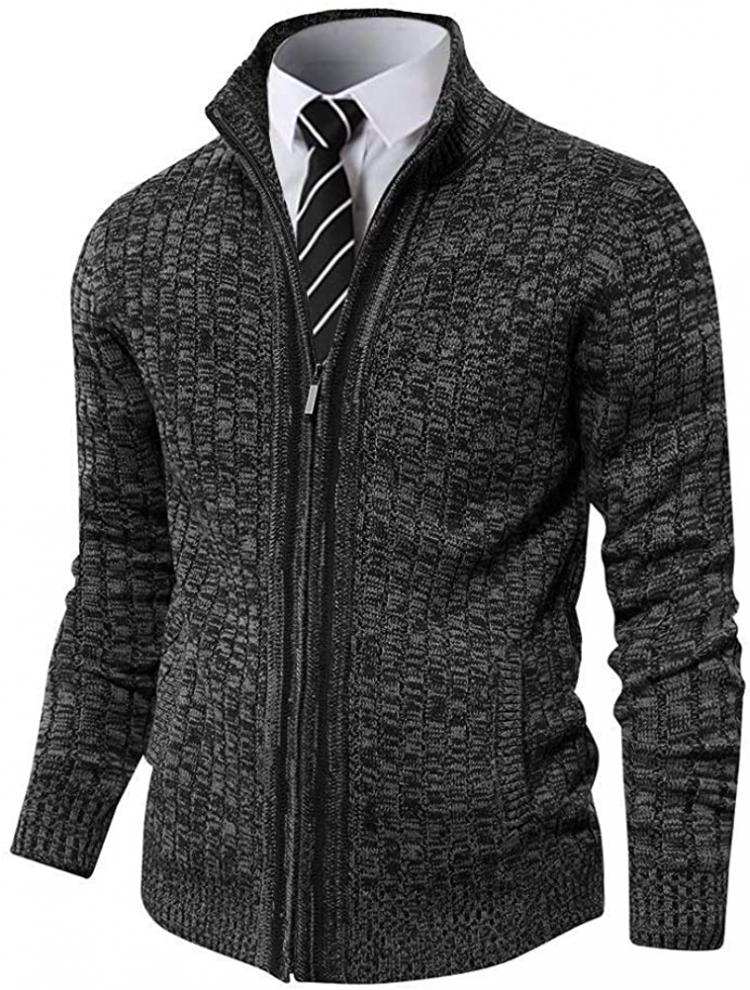 all in one place בגדי גברים Pioneer Camp Men's Cardigan Sweaters Full Zip Up Stand Collar Slim Fit Casual Knitted Sweater with 2 Front Pockets