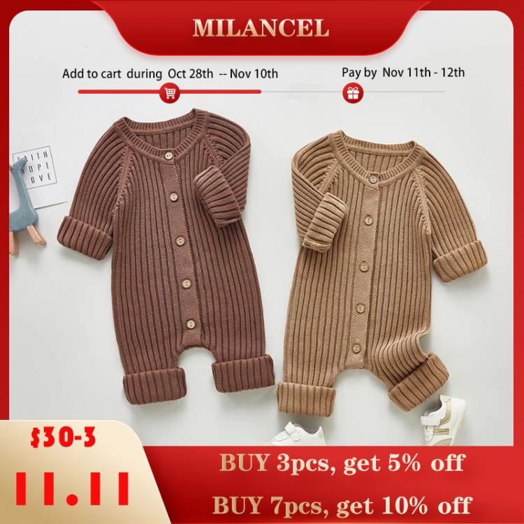 all in one place ילדים ותינוקות MILANCEL 2021 Baby Clothing Brief Style Toddler Boys Jumpsuits Infant Girls Knitwear Single Breast Baby Outerwear