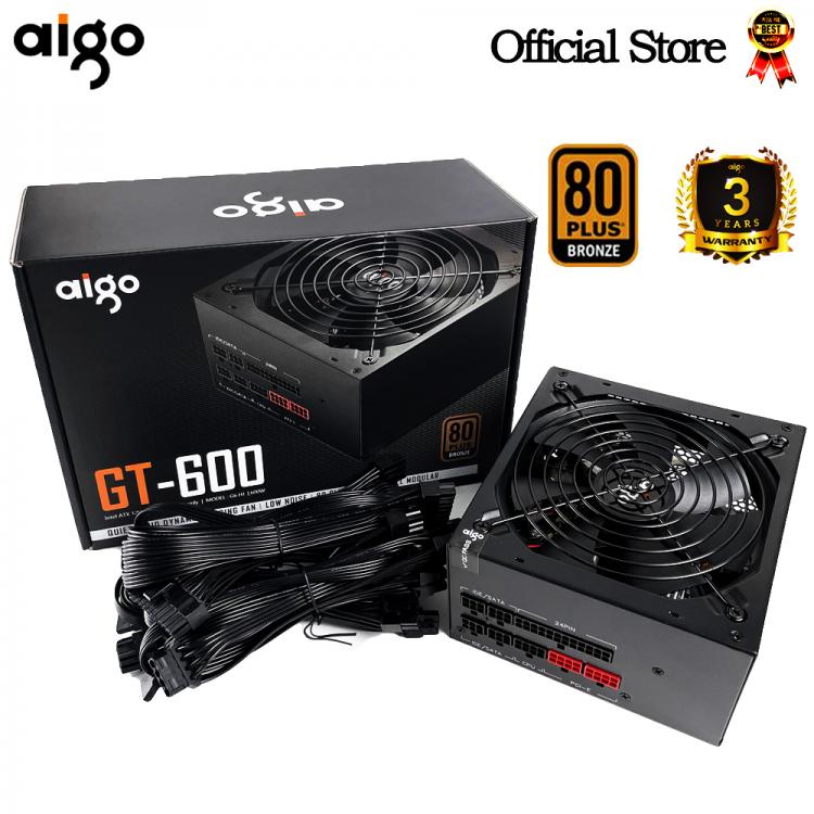 all in one place חומרה Aigo PC computer Power Supply Rated 600W 80PLUS BRONZE 100-240V Full module active Gaming PSU ATX 12V PFC 24Pin 14cm Fan For BTC