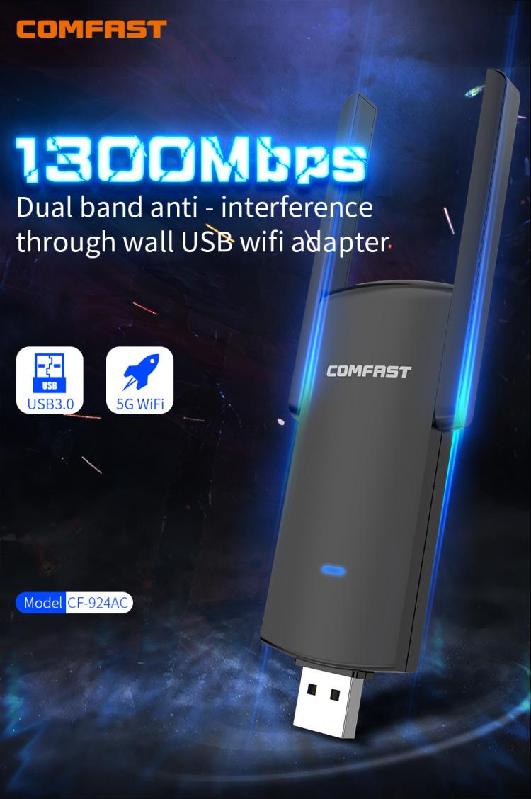 all in one place ציוד היקפי COMFAST  Gigabit USB Wifi Adapter  CF-924AC 1300Mbps  Wifi Network Card 2.4/5.8GHz Dual Band Wireless Wifi Dongle Receiver