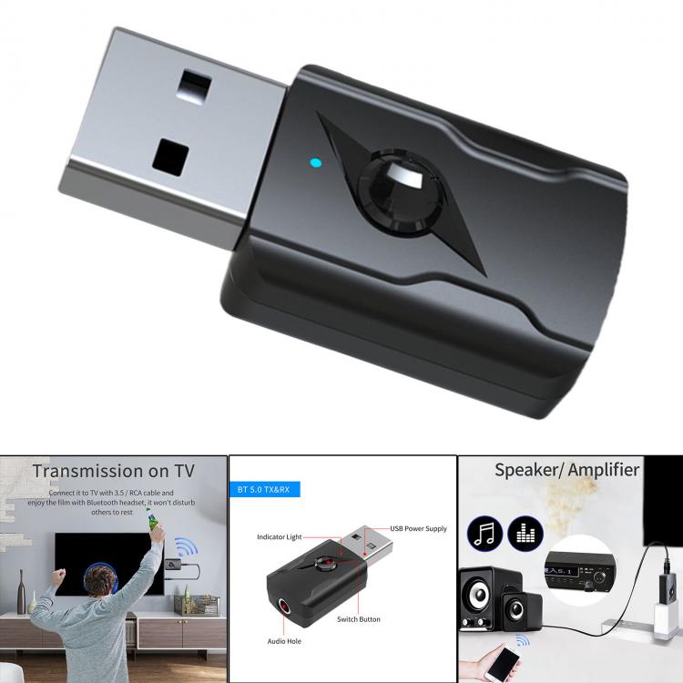 all in one place ציוד היקפי Portable Mini USB Bluetooth 5.0 Audio AUX Transmitter Receiver Adapter, Black