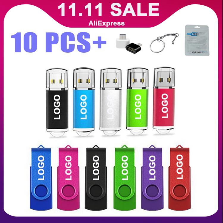 all in one place ציוד היקפי 10PCS/lot  Colour USB Flash Drive Pen Drive 1GB 2GB 4GB 8GB 16GB Pendrive Memory Stick 32GB 64GB USB Stick Gift Free Custom LOGO