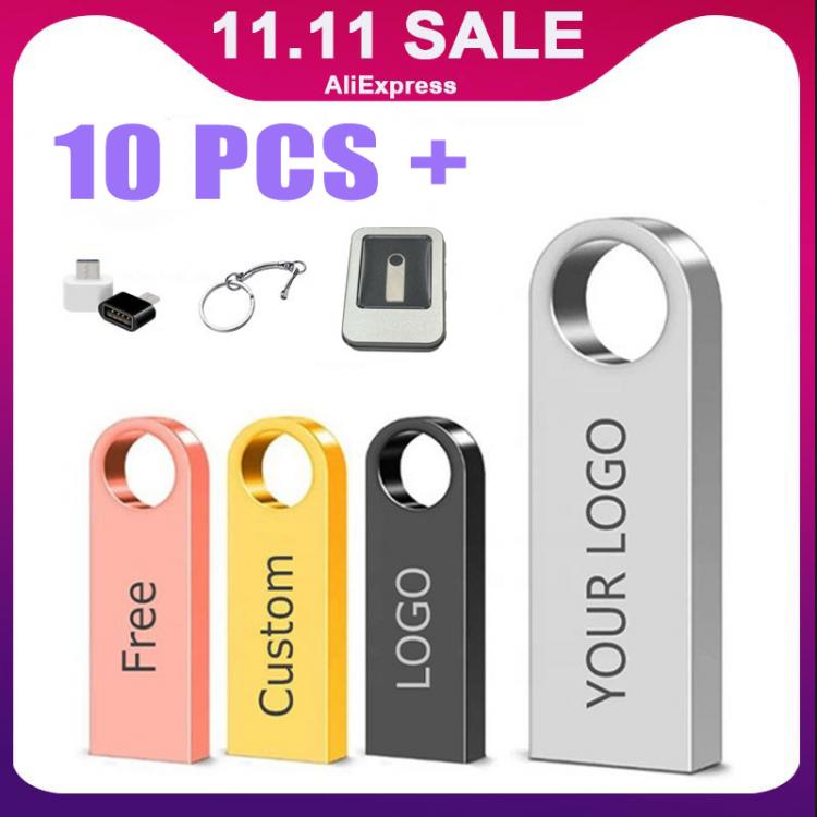 all in one place ציוד היקפי 10PCS/lot Metal USB Flash Drive Pen Drive 4GB 8GB 16GB Pendrive 32GB 64GB Memory Stick 128GB USB Stick Gift Free Customized LOGO