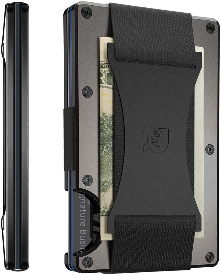 all in one place אביזרי גברים The Ridge Wallet Authentic | Minimalist Metal RFID Blocking Wallet with Cash Strap | Wallet for Men | RFID Minimalist Wallet, Slim