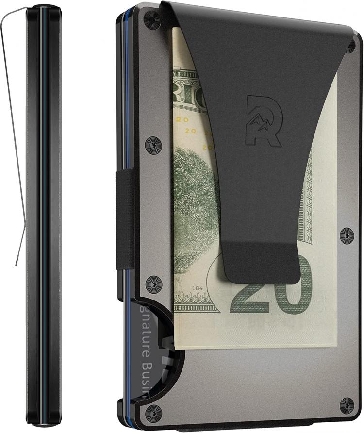 all in one place אביזרי גברים The Ridge Slim Minimalist Front Pocket RFID Blocking Aluminum Metal Wallets for Men with Money Clip (Gunmetal)