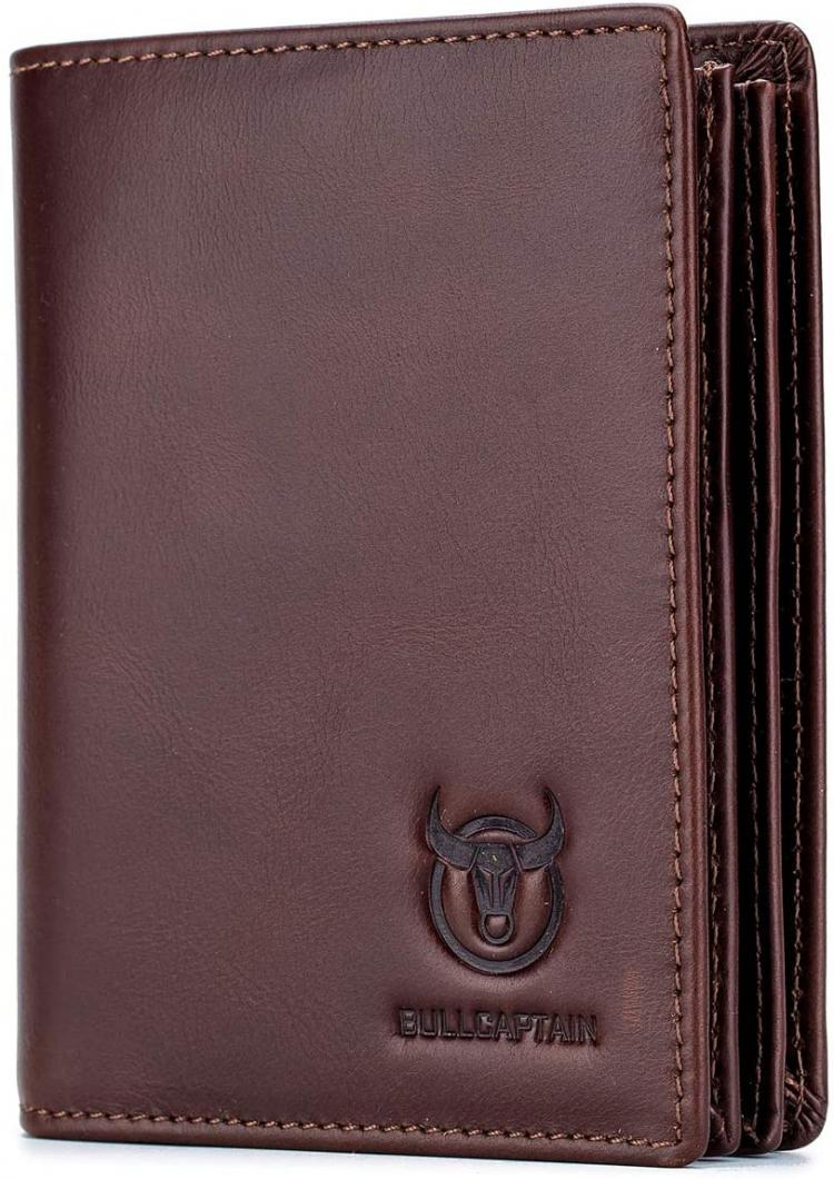 all in one place אביזרי גברים BULLCAPTAIN Large Capacity Genuine Leather Bifold Wallet/Credit Card Holder for Men with 15 Card Slots QB-027 (Brown)