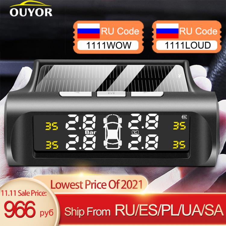 all in one place אלקטרוניקה Smart Car TPMS Tire Pressure Monitoring System Solar Power Digital TMPS LCD Display USB Auto Security Alarm Tire Pressure Sensor