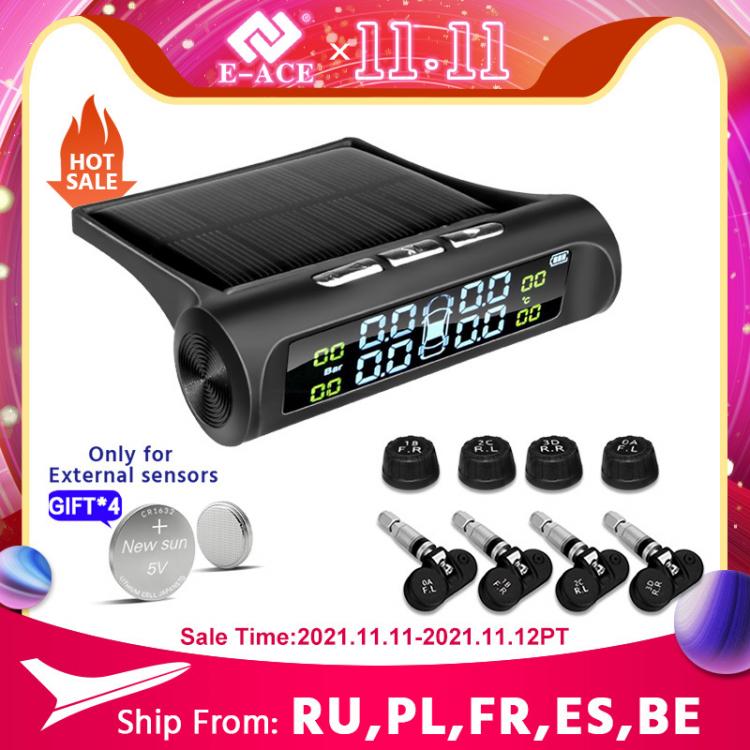 all in one place אלקטרוניקה E-ACE Solar Power TPMS Car Tire Pressure Alarm Monitor System Auto Security Pressure Digital LCD Display Temperature Warning