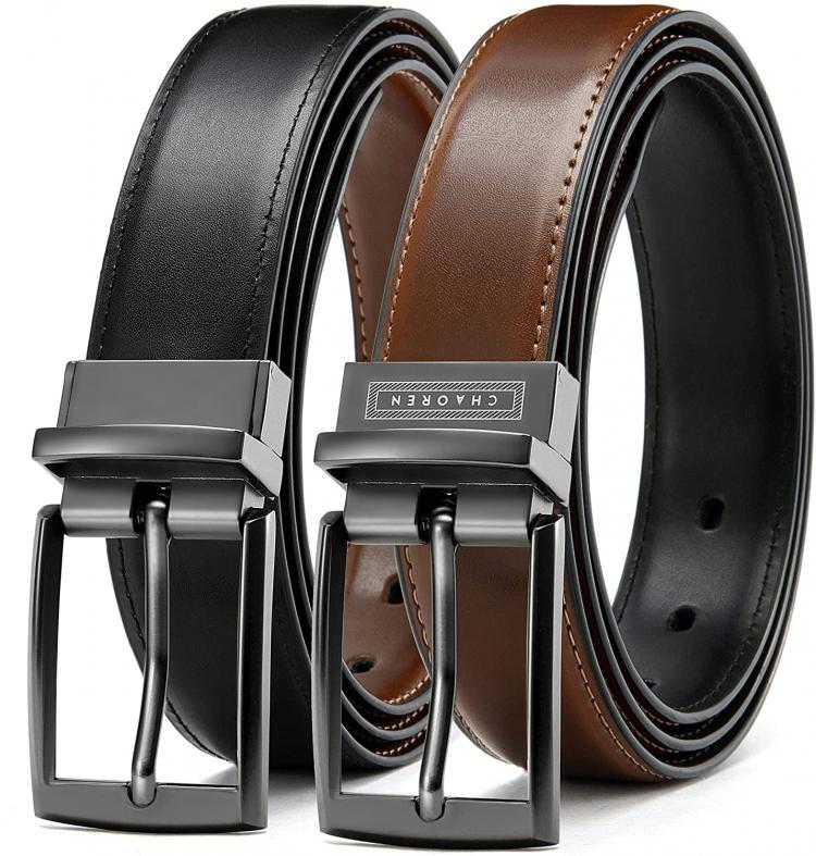 all in one place אביזרי גברים Reversible Belts for Men 1.25", Chaoren Dress Belt Leather Black & Brown with Not-Pull-Rotated Buckle