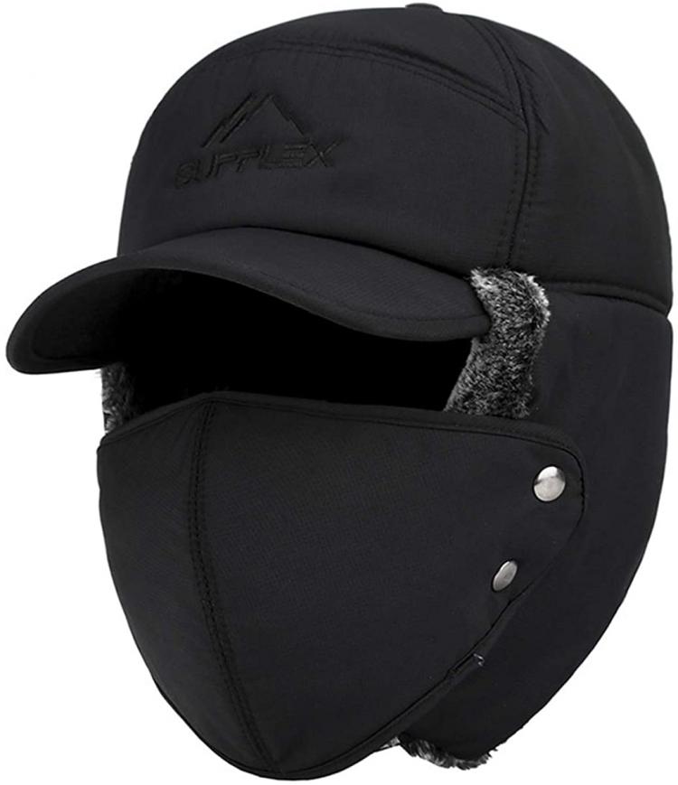 all in one place אביזרי גברים 3 in 1 Winter Warm Facemask Cap, Bomber Hat with Full Face Ear Flap, Men Trapper hat with Fur Lined Black Aviator Hat