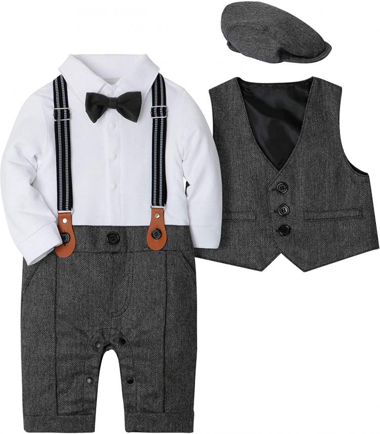 all in one place ילדים ותינוקות WESIDOM Baby Boy Suit Outfits Set 3pcs,Infant Tuxedo Long Sleeve Gentleman Wedding Jumpsuit & Vest Coat & Beret Hat