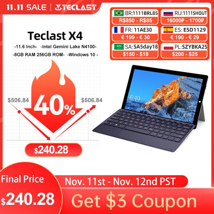 all in one place טאבלטים Teclast X4 11.6" 2 in 1 Tablet 1920x1080 Windows 10 OS 8GB RAM 256GB SSD Tablets PC Intel Gemini Lake N4100 Laptop Dual Camer