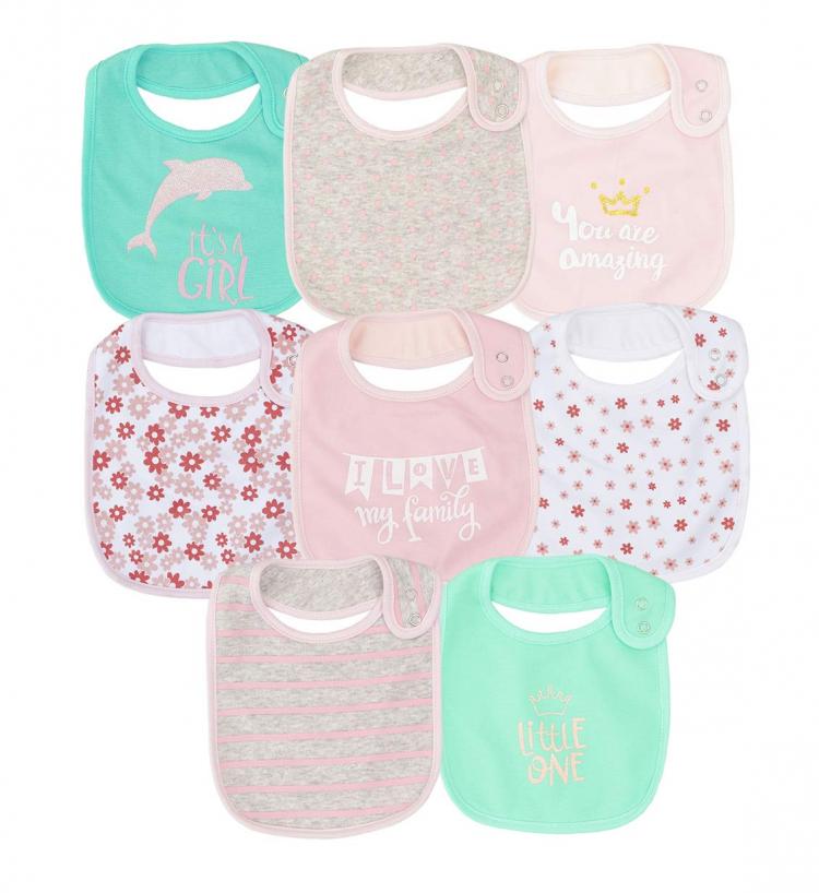 all in one place ילדים ותינוקות Cotton Waterproof Baby Girls' 8 Pack Bibs with Buttons for teething drooling eating