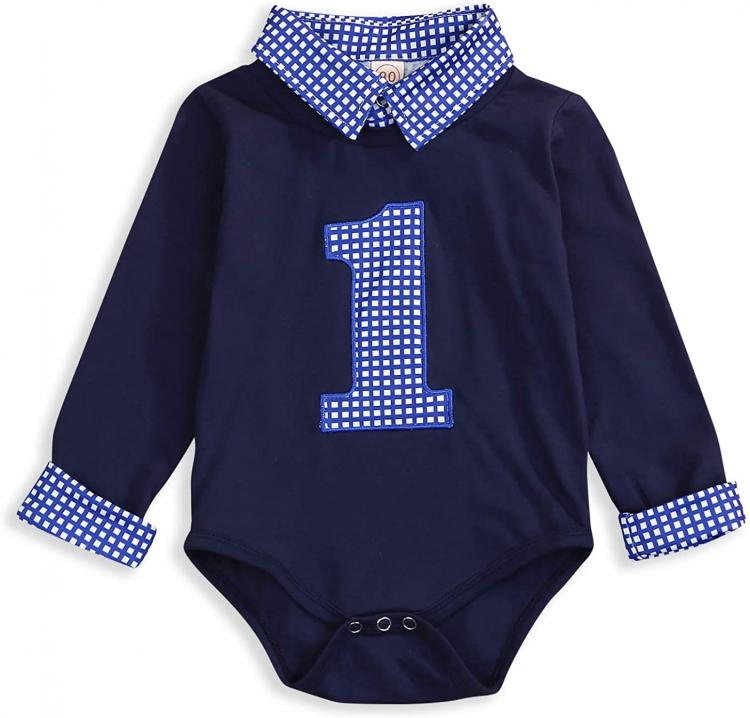 all in one place ילדים ותינוקות Baby Boy First Birthday Clothes Plaid Stand Collar Long Sleeve Romper Jumpsuit Cake Smash Outfit