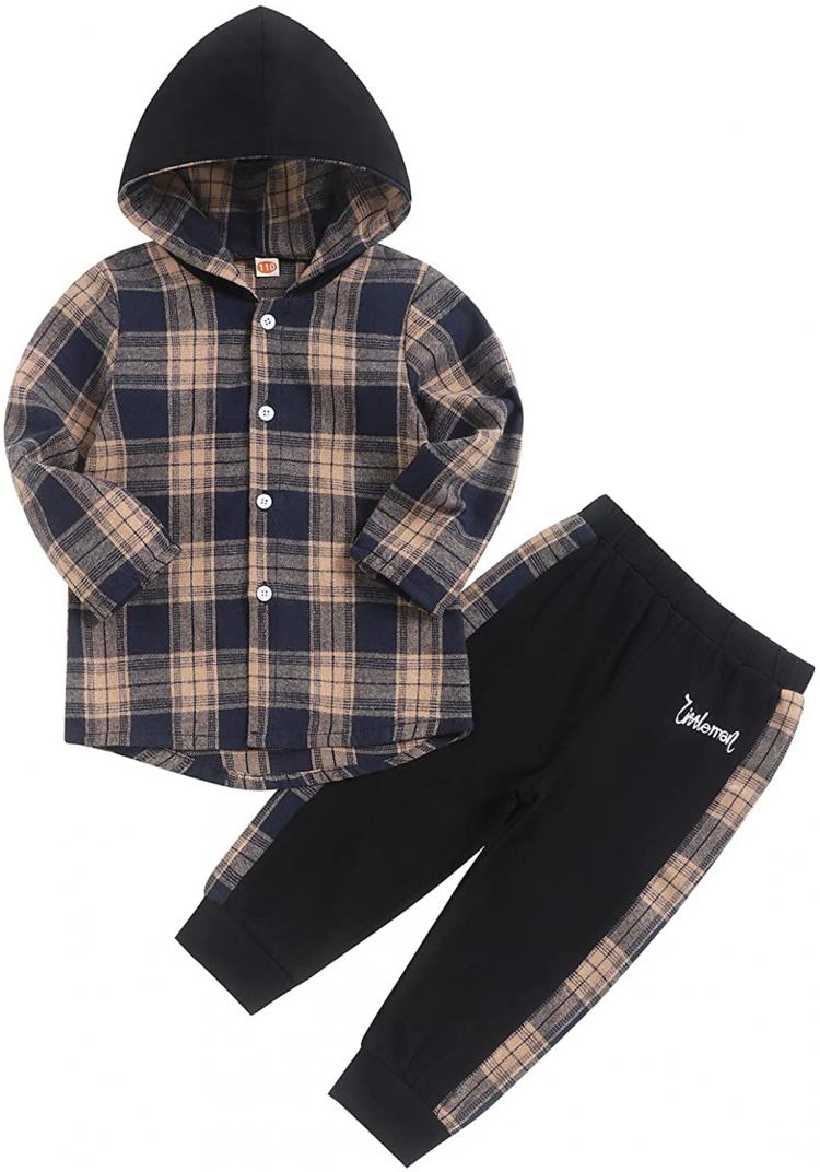 all in one place ילדים ותינוקות Toddler Baby Boys Clothes Flannel Lattice Button Down Hoodied Tops +Pants Boys Fall Winter Outfits