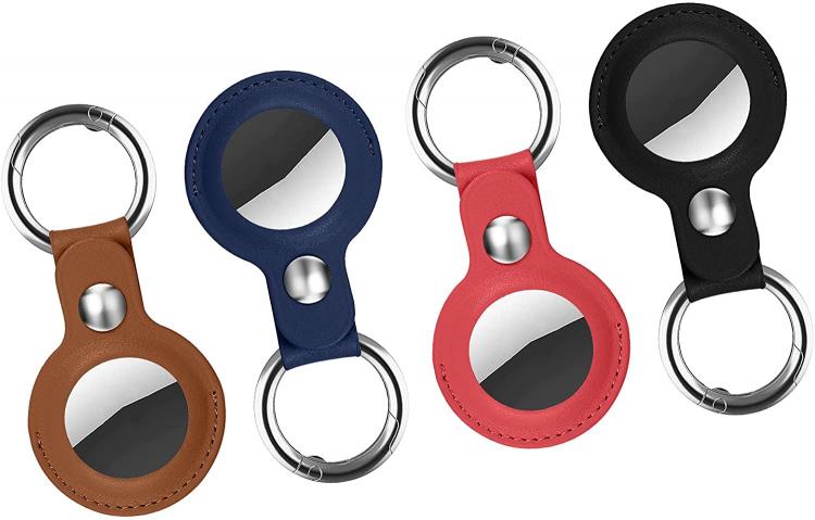 all in one place אלקטרוניקה Bekomo [4-Pack] Leather Portable Protector Case compatable for Apple airtag case Finder Items for Dogs Keys Backpacks Cover Portab