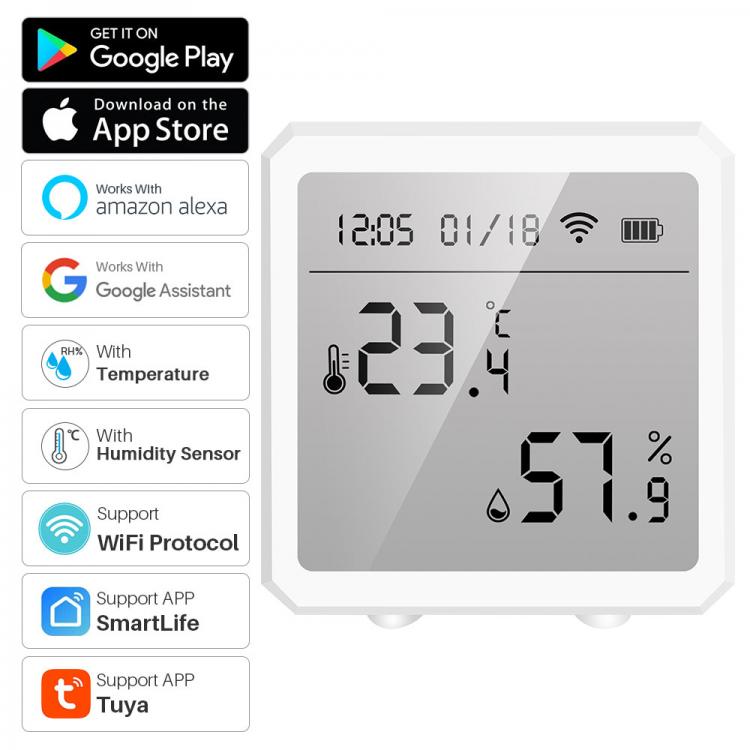 all in one place ביתית Tuya WIFI Temperature Humidity Sensor Indoor Hygrometer Thermometer Detector Smart Life Remote Control Support Alexa Google Home
